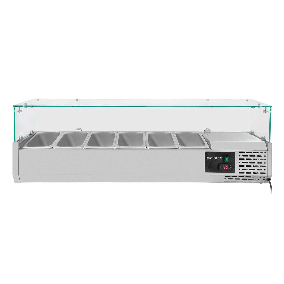 Vaiotec EASYLINE Kühlaufsatz "330" (inkl. Glasabdeckung, 6xGN1/4), Edelstahl und Glas,0,145kW, 230V, 1400x335x435mm