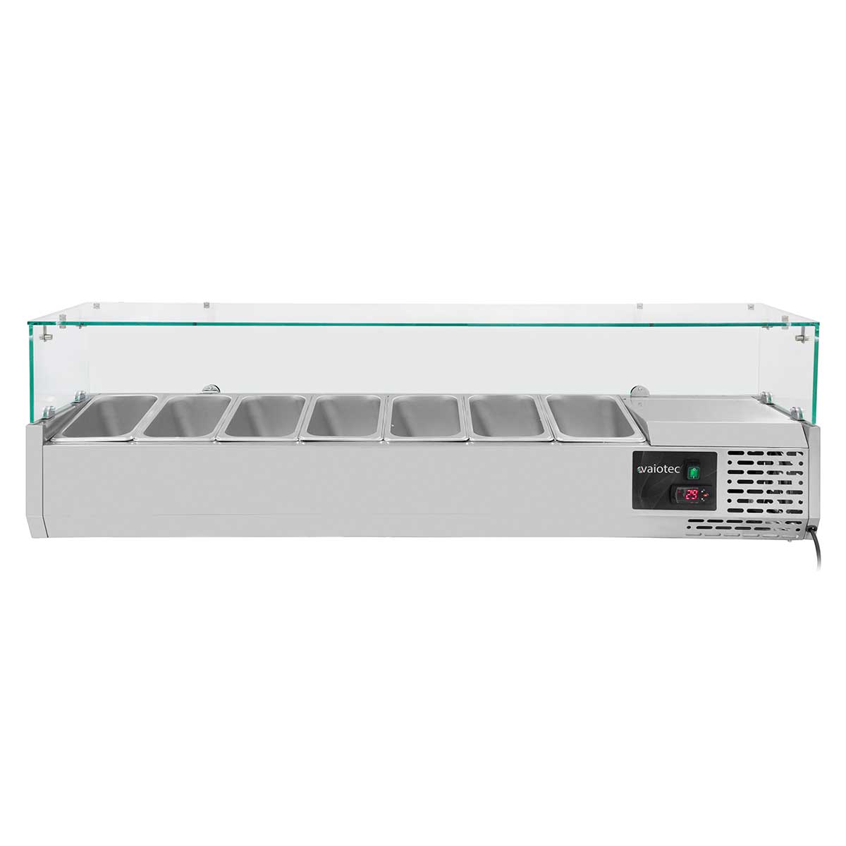 Vaiotec EASYLINE Kühlaufsatz "330" (inkl. Glasabdeckung, 7xGN1/4), Edelstahl und Glas, 0,145kW, 230V, 1500x335x435mm