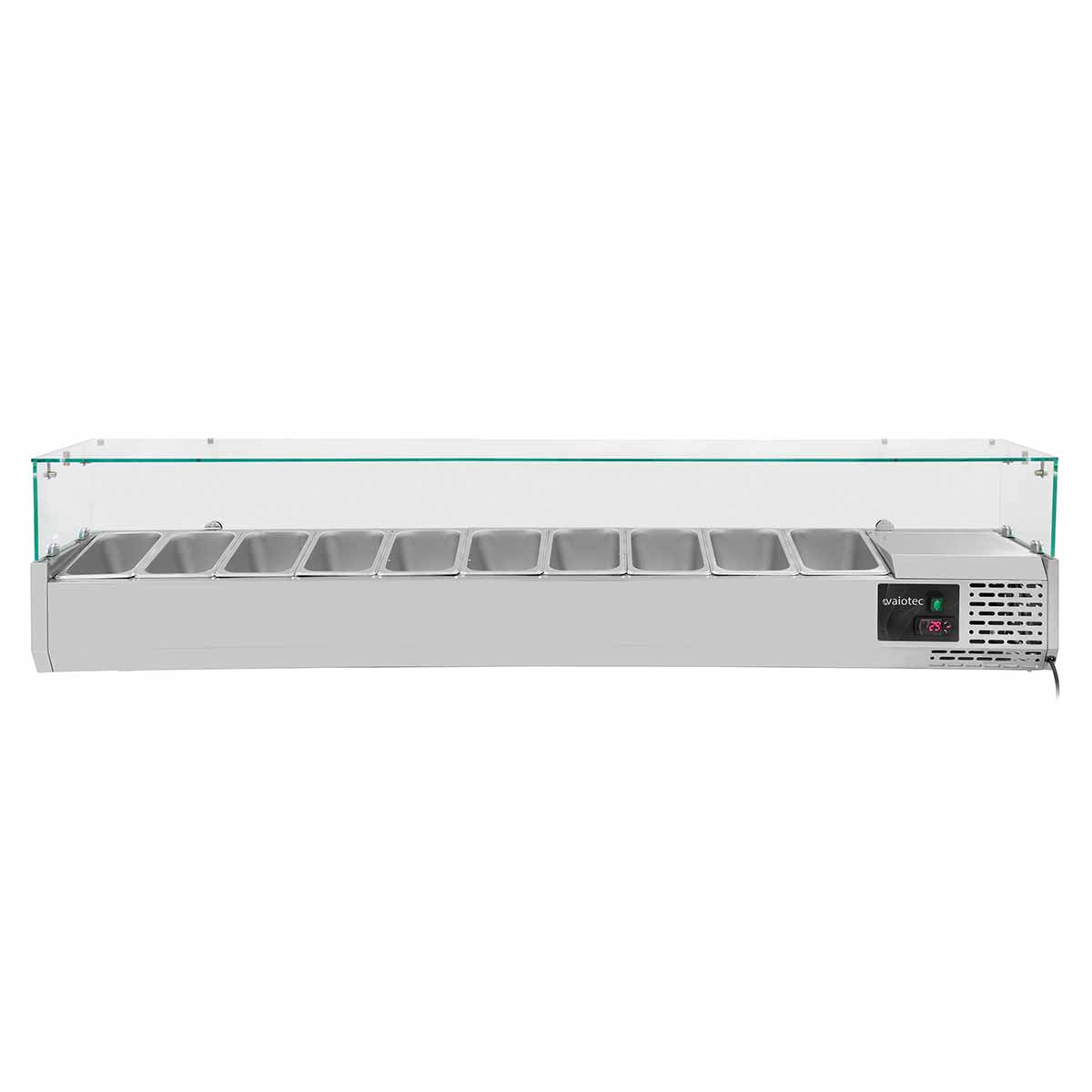 Vaiotec EASYLINE Kühlaufsatz "330" (inkl. Glasabdeckung, 10xGN1/4), Edelstahl und Glas, 0,145kW, 230V, 2000x335x435mm