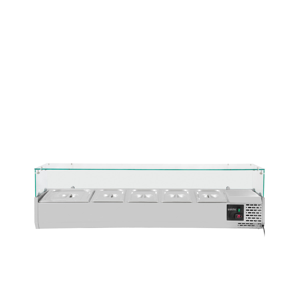 Vaiotec EASYLINE Kühlaufsatz "380" (inkl. Glasabdeckung, 4xGN1/3 & 1xGN1/2), Edelstahl und Glas, 0,145kW, 230V, 1400x395x435mm