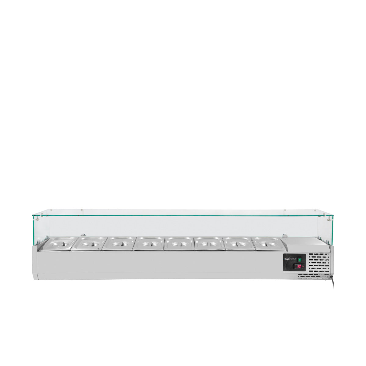Vaiotec EASYLINE Kühlaufsatz "380" (inkl. Glasabdeckung 8xGN1/3), Edelstahl und Glas, 0,145kW, 230V, 1800x395x435mm