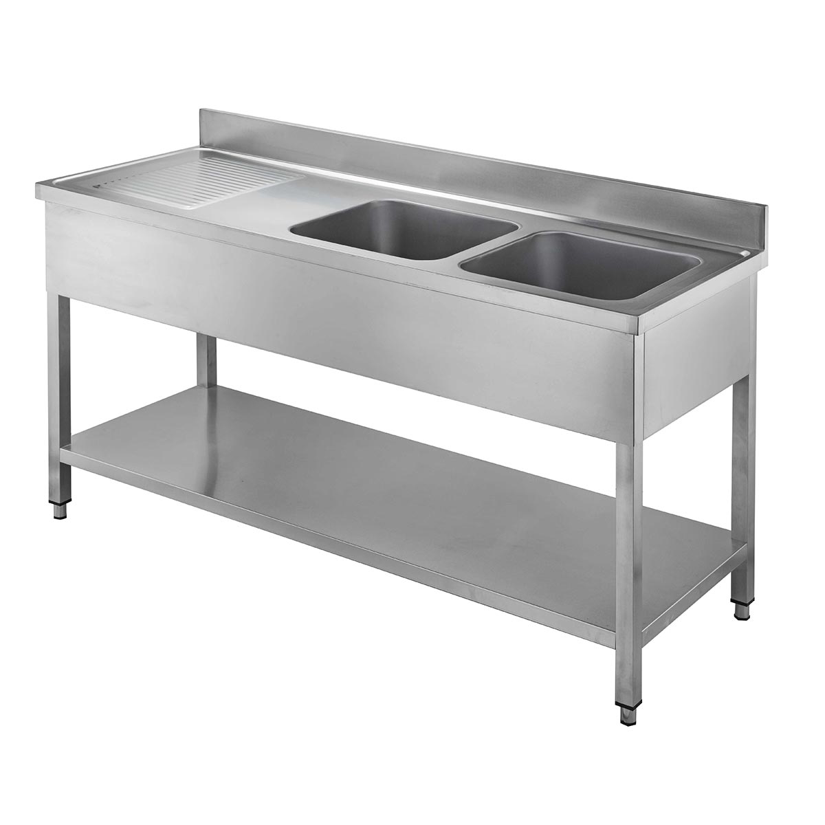 Vaiotec EASYLINE Spültisch 600, 2 Becken rechts & Abtropffläche, inkl. Aufkantung, 1600x600x900mm