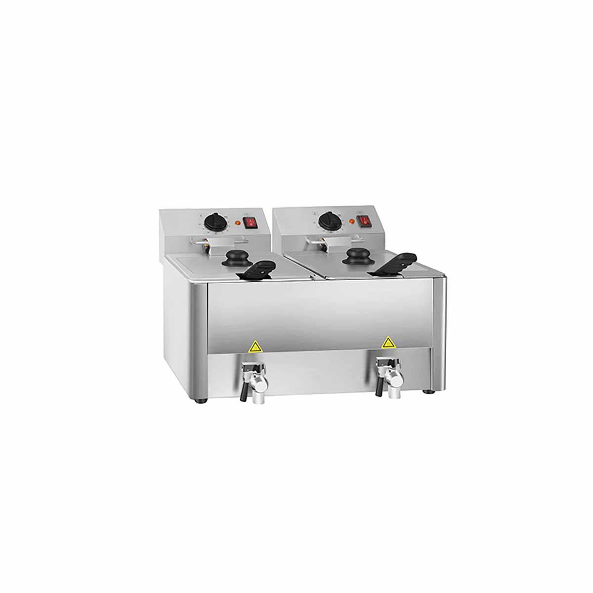 Vaiotec EASYLINE Elektro Fritteuse (2 Becken mit Ablasshahn), Edelstahl, 2x3,25kW, 2x230V, Inhalt: 2x8L, 598x568x386mm