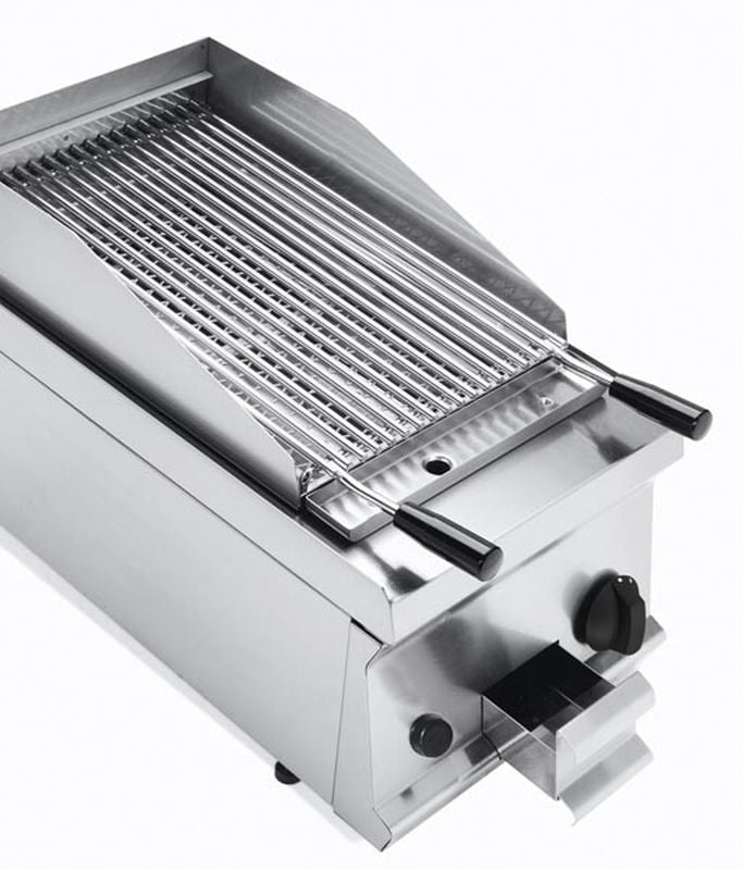 KBS Gas-Lavasteingrill (Tischgerät mit 1 Heizzone und höhenverstellbare Roste), Edelstahl, Silber, 6,9kW, 350x700x280mm