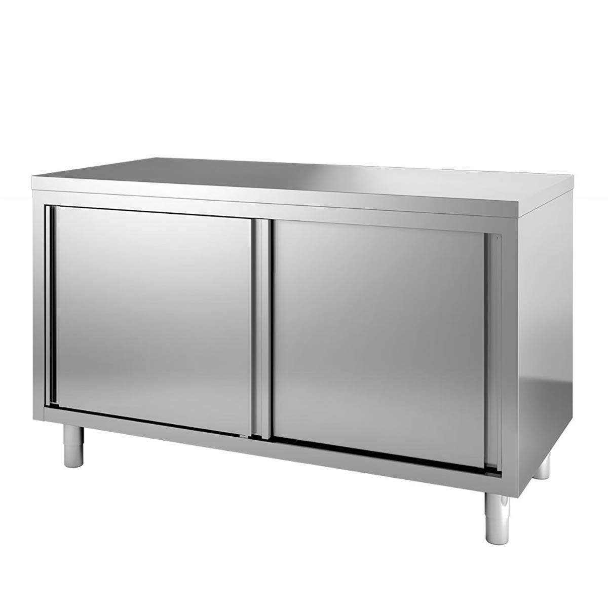 Vaiotec TOPLINE Arbeitsschrank "600" (2 Schiebetüren), Edelstahl, Silber, 1500x600x900mm