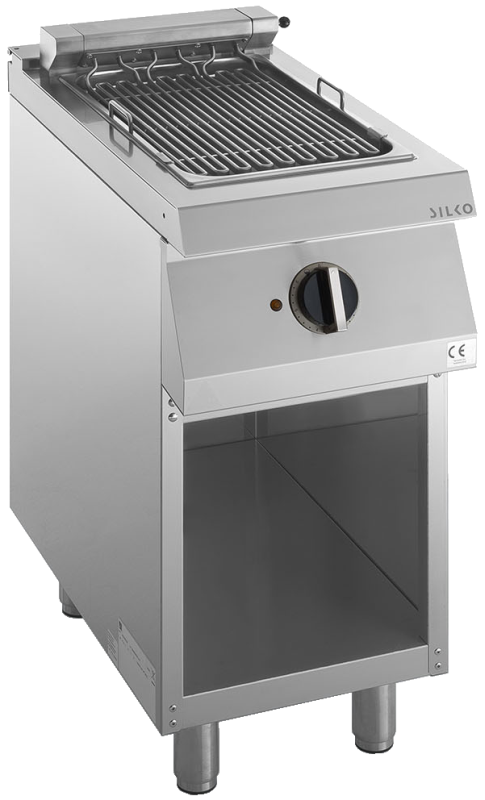 KBS Elektro-Vaporgrill (Standgerät mit Wasserbecken und Ablasshahn, 1 Heizzone), Edelstahl und Gusseisen, Silber, 4,8kW, 400V, 400x730x900mm