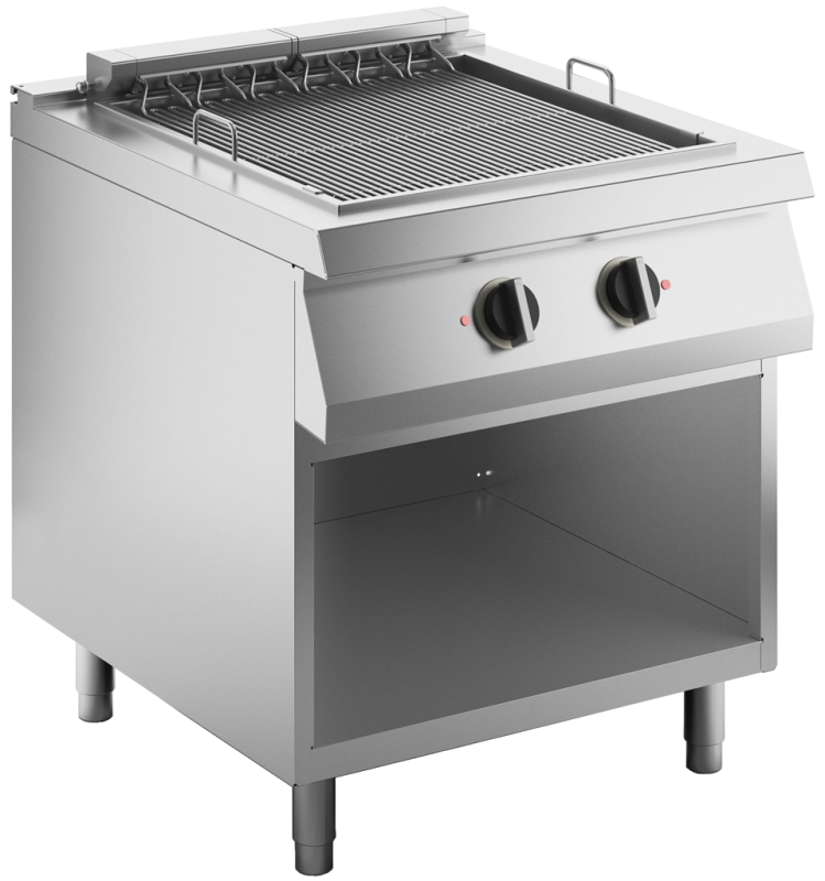 KBS Elektro-Vaporgrill (Standgerät mit Wasserbecken, 2 Heizzonen), Edelstahl und Gusseisen, Silber, 8,16kW, 400V, 800x730x900mm