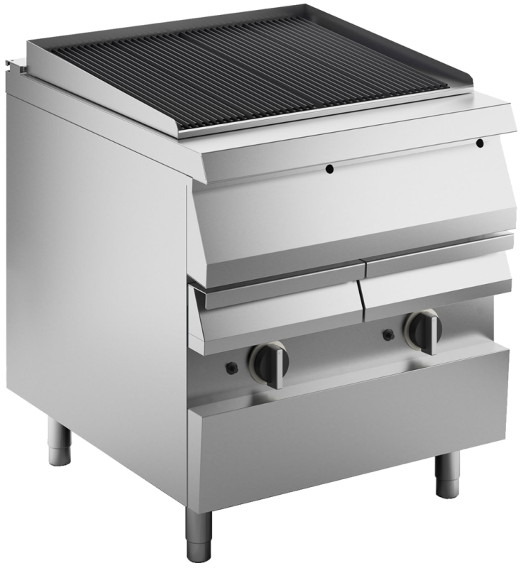 KBS Gas-Vaporgrill (Standgerät mit Wasserbecken & Ablasshahn, 2 Heizzonen), Edelstahl und Gusseisen, Silber, 15kW, 800x730x900mm
