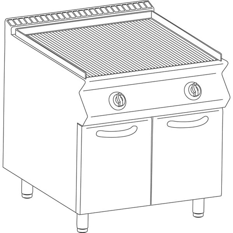 KBS Gas-Lavasteingrill (Standgerät mit 2 Heizzonen), Edelstahl, Silber, 20kW, 800x730x900mm