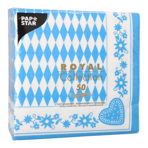Papstar 250x Servietten "Bayrisch Blau" (1/4-Falz), Tissue, Blau und Weiß, 40x40cm
