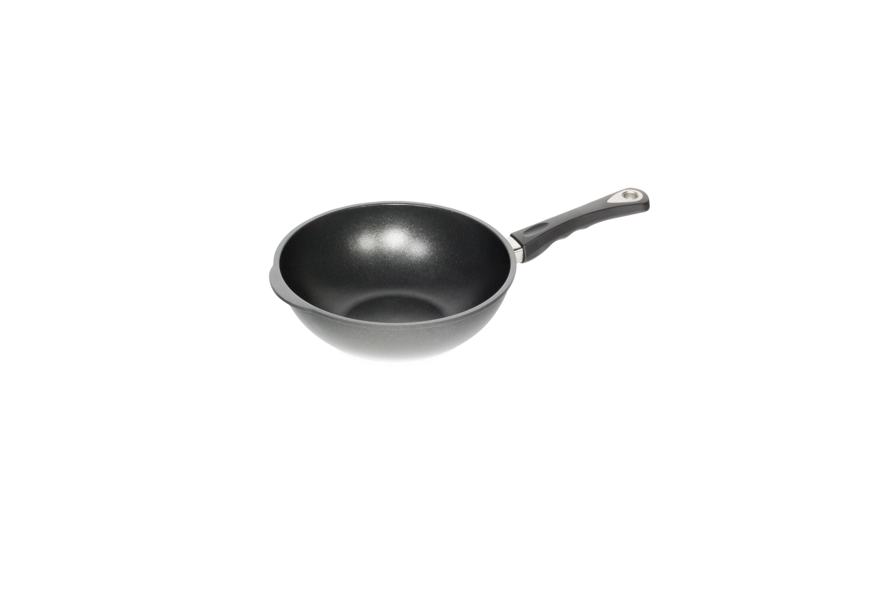 AMT Wok (Mit Stielgriff), Aluminiumguss, Schwarz, Durchmesser: 26-36cm