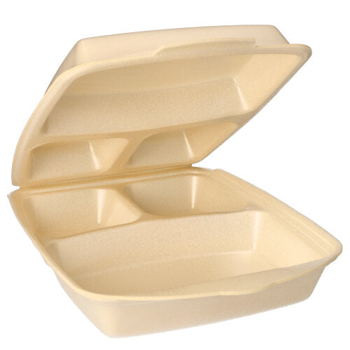Papstar 4x 50 Menüboxen mit Klappdeckel, XPS 3-geteilt 7,5 cm x 22 cm x 28,5 cm beige laminiert