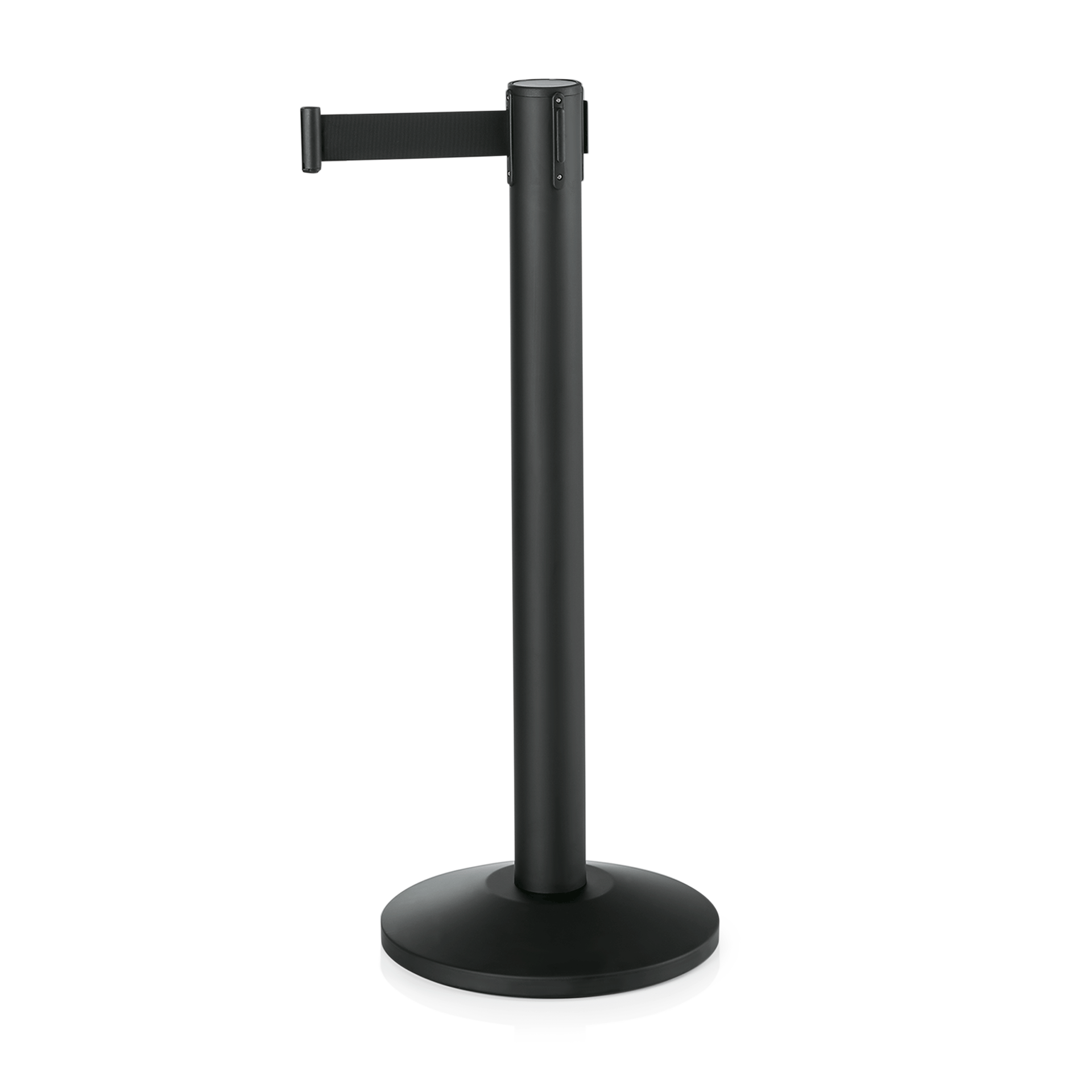 WAS Germany 2x Abgrenzungspfosten (Mit schwarzem Gurtband, 4 Wege System), Edelstahl, Serie: LARGEFLEX, Schwarz, Höhe: 95cm, Gurtband: 450cm (1215645)