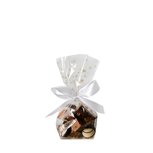 Papstar 20x 10 Bodenbeutel, PP 16 cm x 9,5 cm x 4 cm transparent "Sterne, gold"