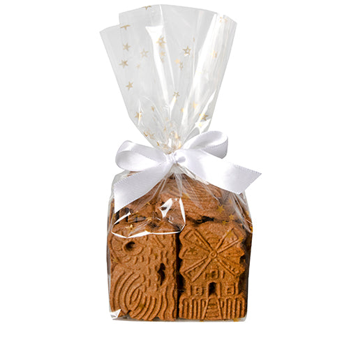 Papstar 20x 10 Bodenbeutel, PP 27 cm x 18 cm x 7 cm transparent "Sterne, gold"