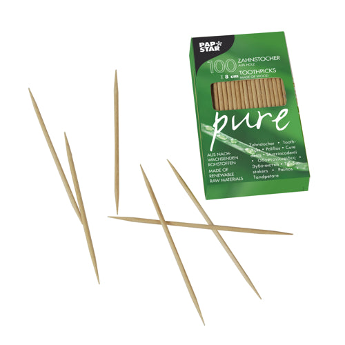 Papstar 48x 100 Zahnstocher, Holz "pure" rund 8 cm