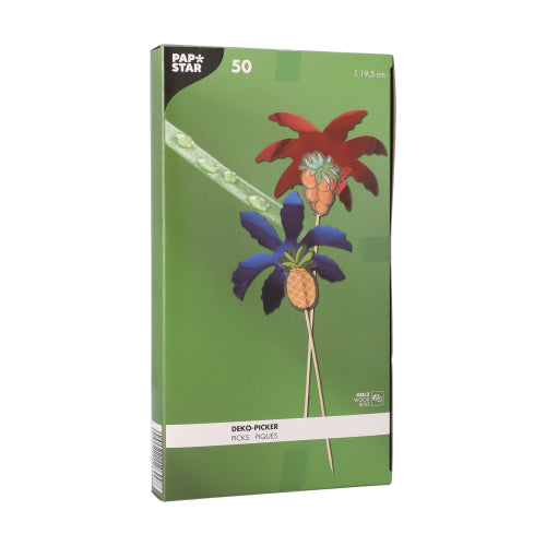 Papstar 250x Deko-Picker "Palmblätter", Holz und Folie, Natur und Bunt, Länge: 19,5cm