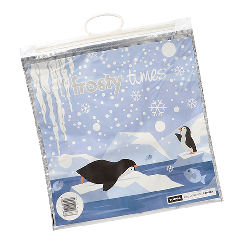 Papstar 75x Tiefkühltragetaschen "Frosty Times", LDPE-Folie, Blau, Weiß und Schwarz, Inhalt: 12L, 47x43cm