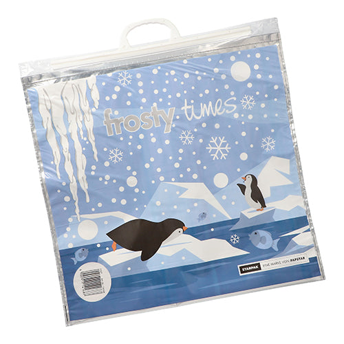 Papstar 75x Tiefkühltragetaschen "Frosty Times", LDPE-Folie, Blau, Weiß und Schwarz, Inhalt: 18L, 52x52cm
