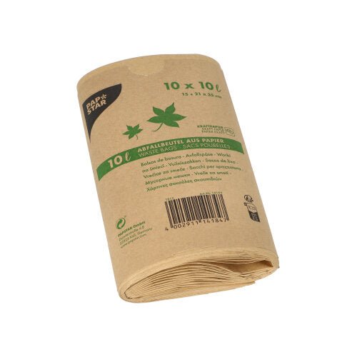 Papstar 20x 10 Abfallbeutel Kraftpapier 10 l 35 cm x 21 cm x 15 cm braun