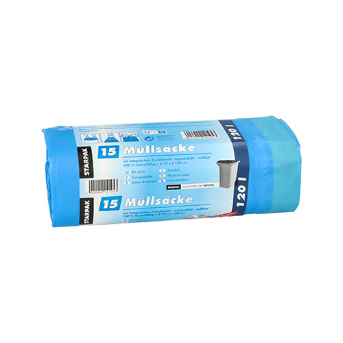 Papstar 9x 15 Müllsäcke mit Zugband, LDPE 120 l 100 cm x 70 cm blau
