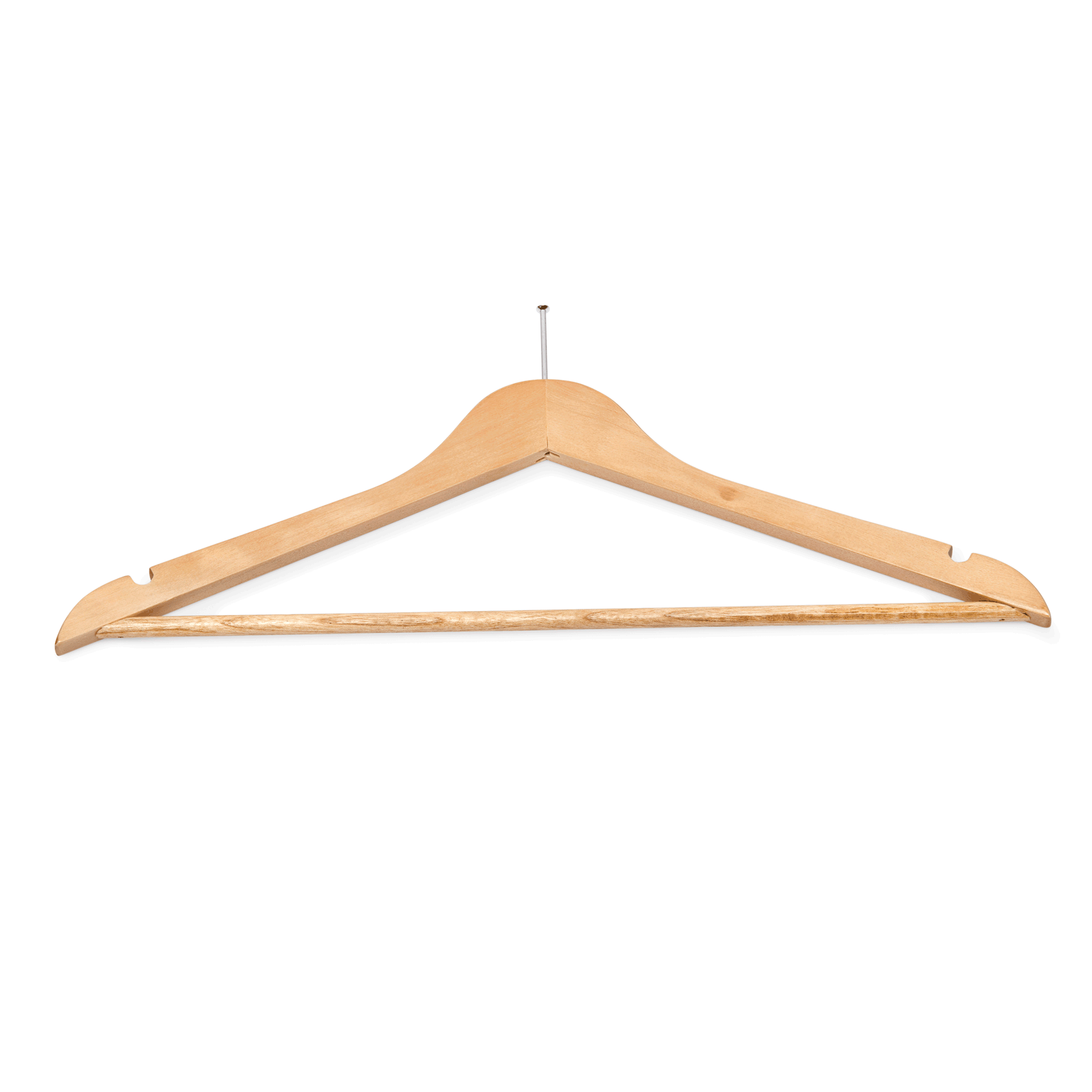 WAS Germany 5x Hotel Kleiderbügel, mit Einkerbungen und Steg, 44,5 x 1,2 x 23 cm, Holz natur  (1428110)