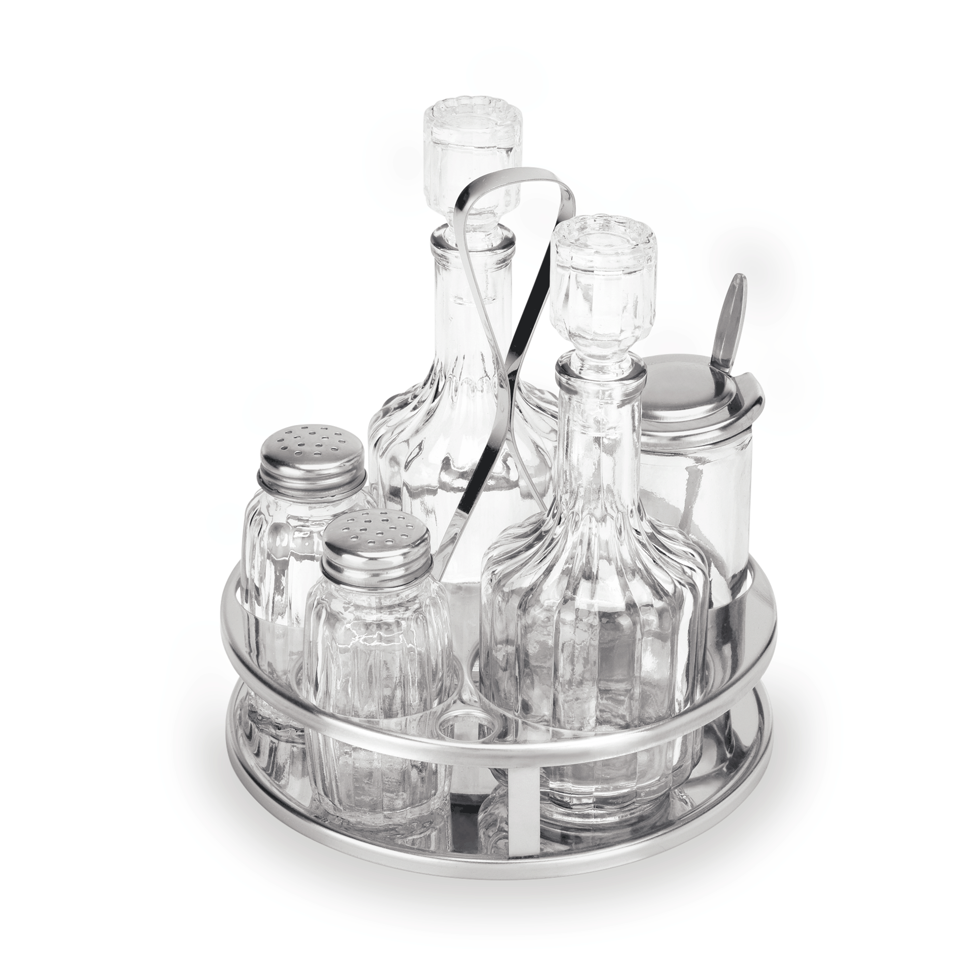 WAS Germany Menage (5-teilig, Essig & Öl, Salz & Pfeffer, Senfglas), Edelstahl und Glas, Serie: MENAGE 1480, Höhe: 17cm (1480005)