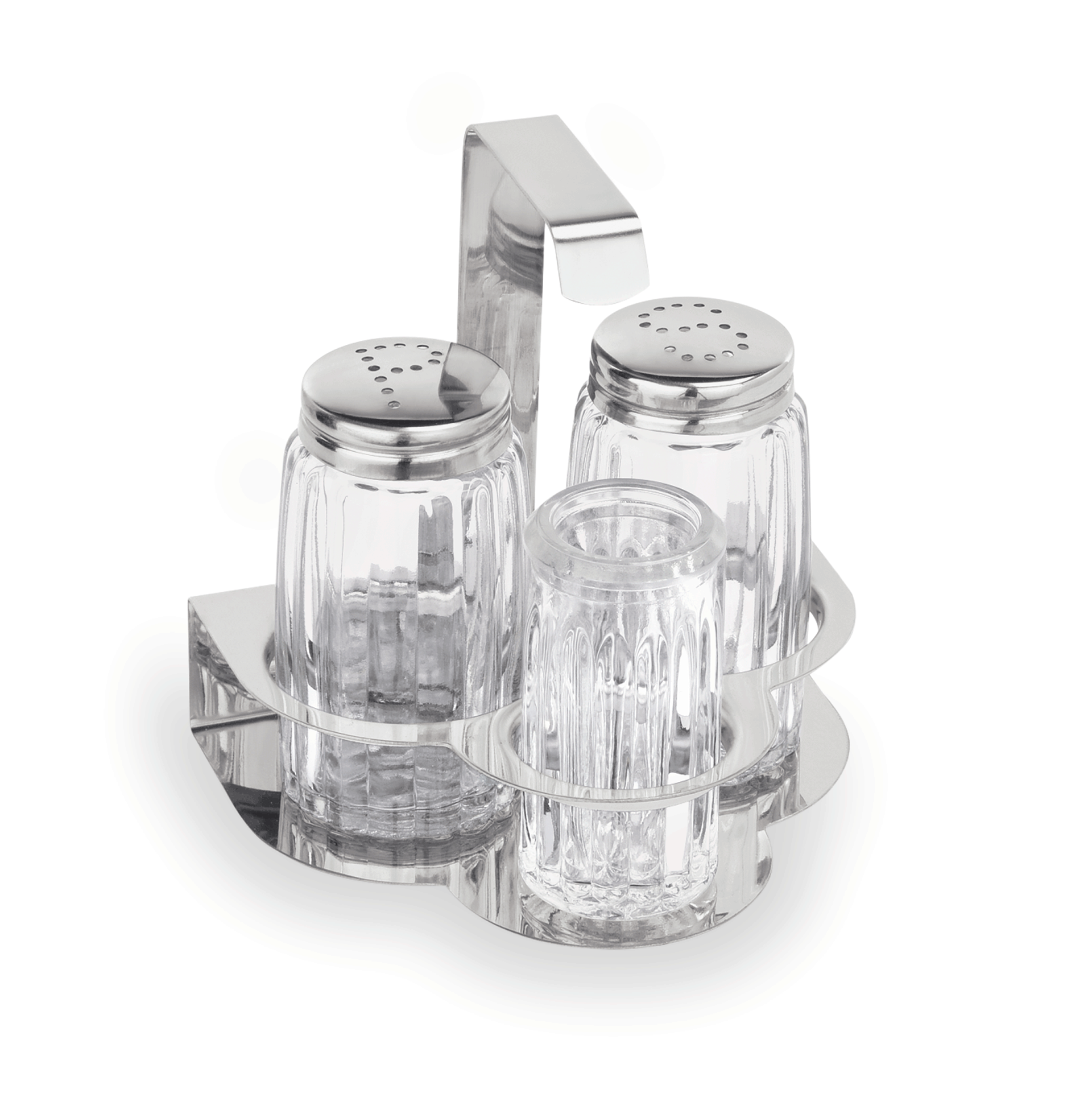 WAS Germany Menage (3-teilig Salz, Pfeffer & Zahnstocherglas), Edelstahl und Glas, Höhe:10,5cm (1751003)