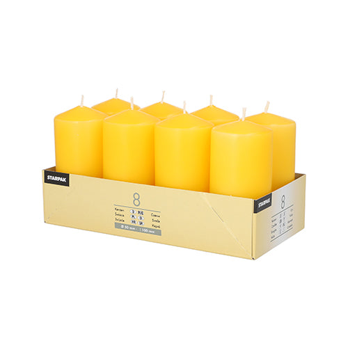 Papstar 48 Stumpenkerzen, Paraffin, Gelb, Durchmesser: 5cm, Höhe: 10cm