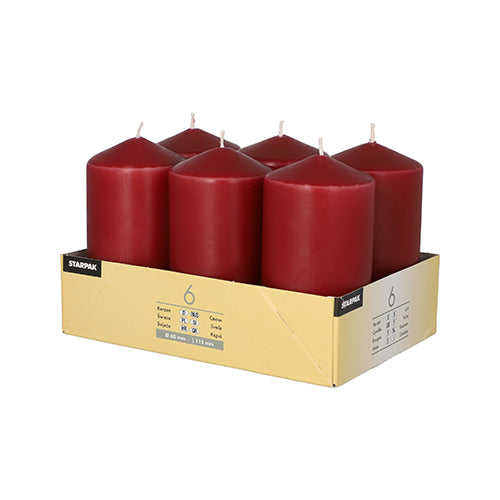 Papstar 4x 6 Stumpenkerzen Ø 60 mm · 115 mm bordeaux