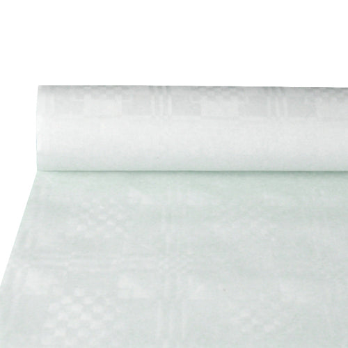 Papstar 25x Papiertischtuch mit Damastprägung 10 m x 1,2 m weiss