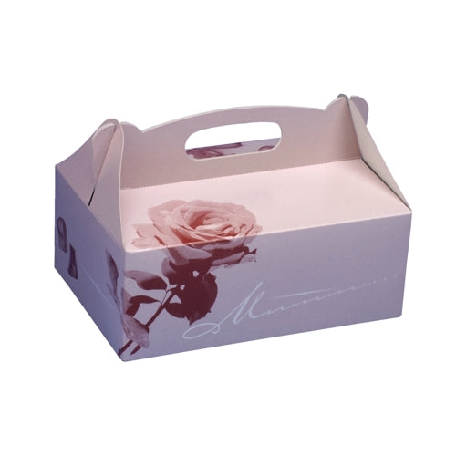 Papstar 10x 20 Gebäck-Kartons, Pappe eckig 16 cm x 10 cm x 9 cm rosé mit Tragegriff