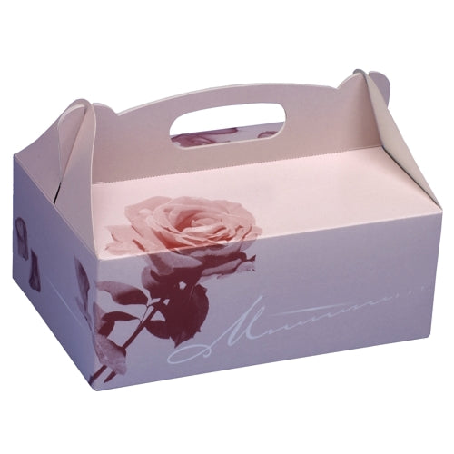 Papstar 10x 15 Gebäck-Kartons, Pappe eckig 26 cm x 22 cm x 9 cm rosé mit Tragegriff