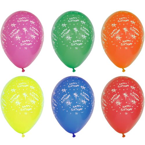 Papstar 120x Luftballons "Happy Birthday", Naturkautschuk, Bunt, Durchmesser: 29cm