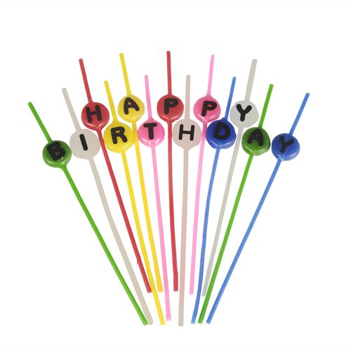 Papstar 16x Spaghettikerzen-Set 16 cm farbig sortiert "Happy Birthday"