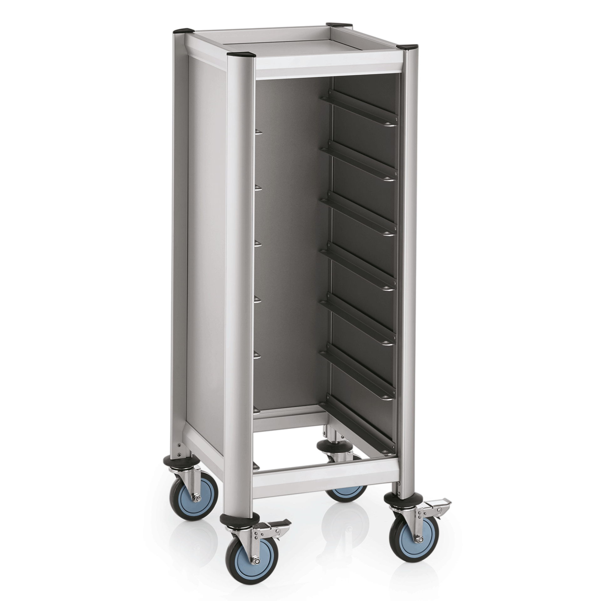 WAS Germany Tablettwagen (Für 7 Tabletts), Aluminium und MDF, Serie: MENSA, Silber, 51,5x47,5x125cm (1955407)