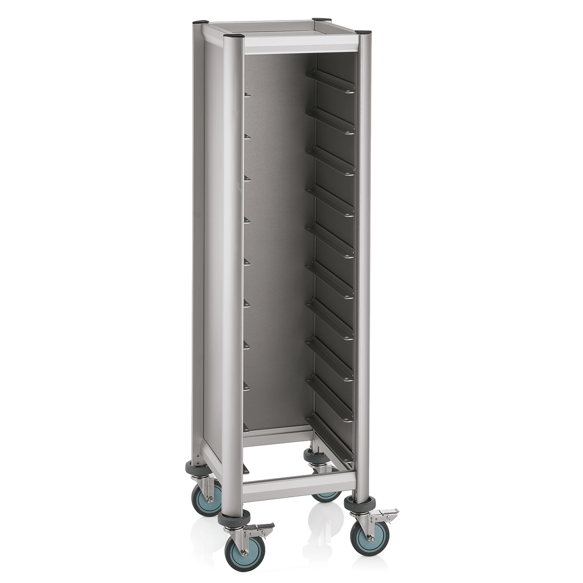WAS Germany Tablettwagen (Für 12 Tabletts), Aluminium und MDF, Serie: MENSA, Silber, 51,5x47,5x165cm (1955450)