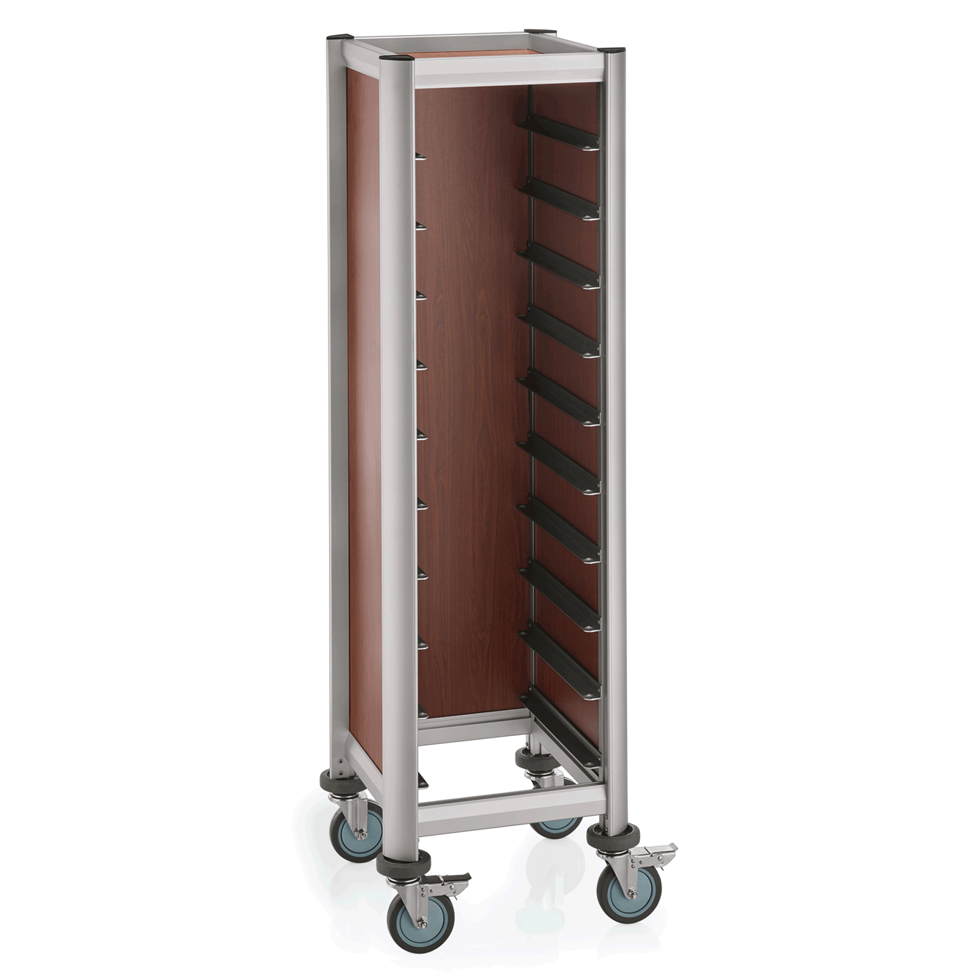 WAS Germany Tablettwagen (Für 12 Tabletts), Aluminium und MDF, Serie: MENSA, Holzoptik, 51,5x47,5x165cm (1955452)