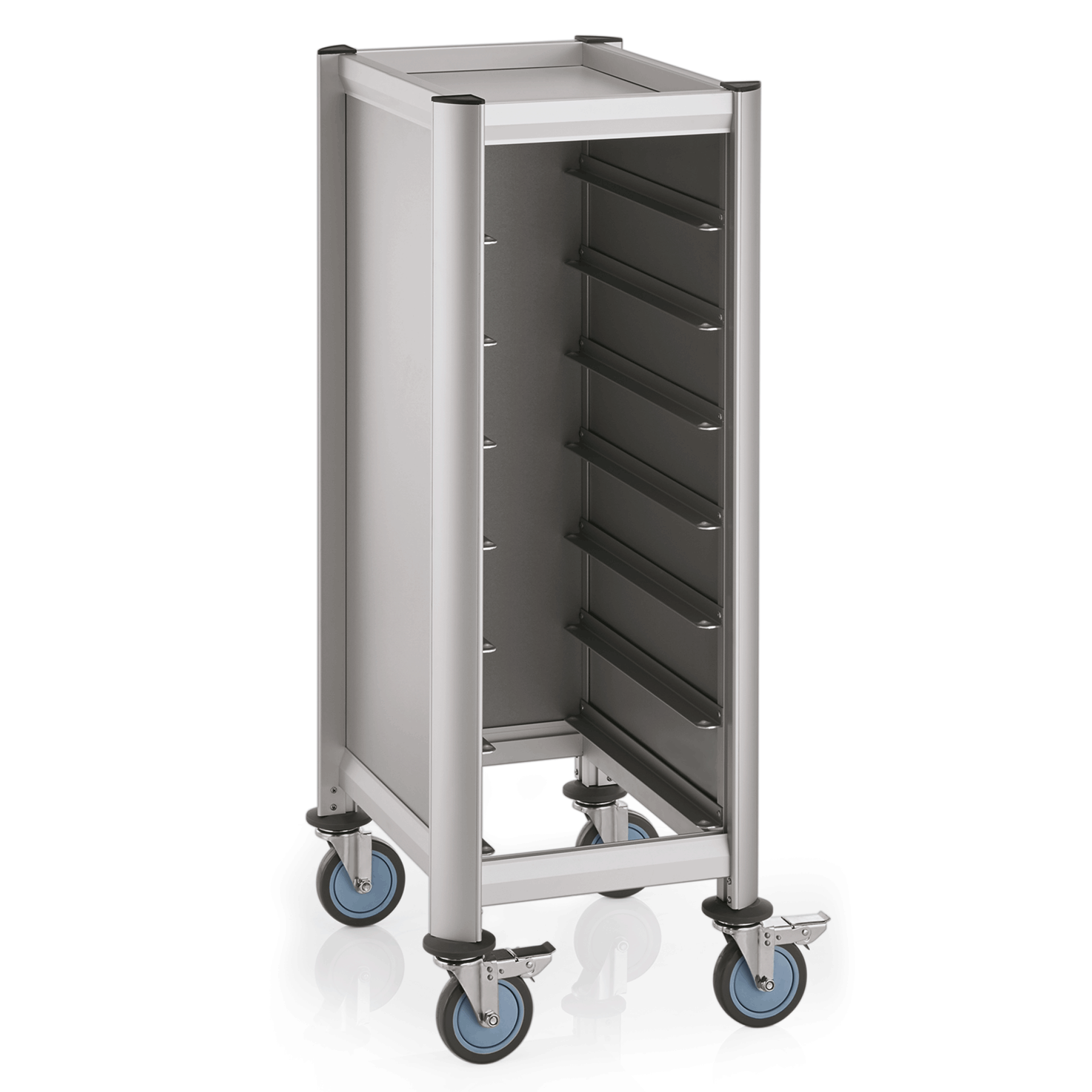 WAS Germany GN Tablettwagen (Für 7 GN1/1 Tabletts), Aluminium, Serie: MENSA, Silber, 60,5x44,5x125cm (1955507)