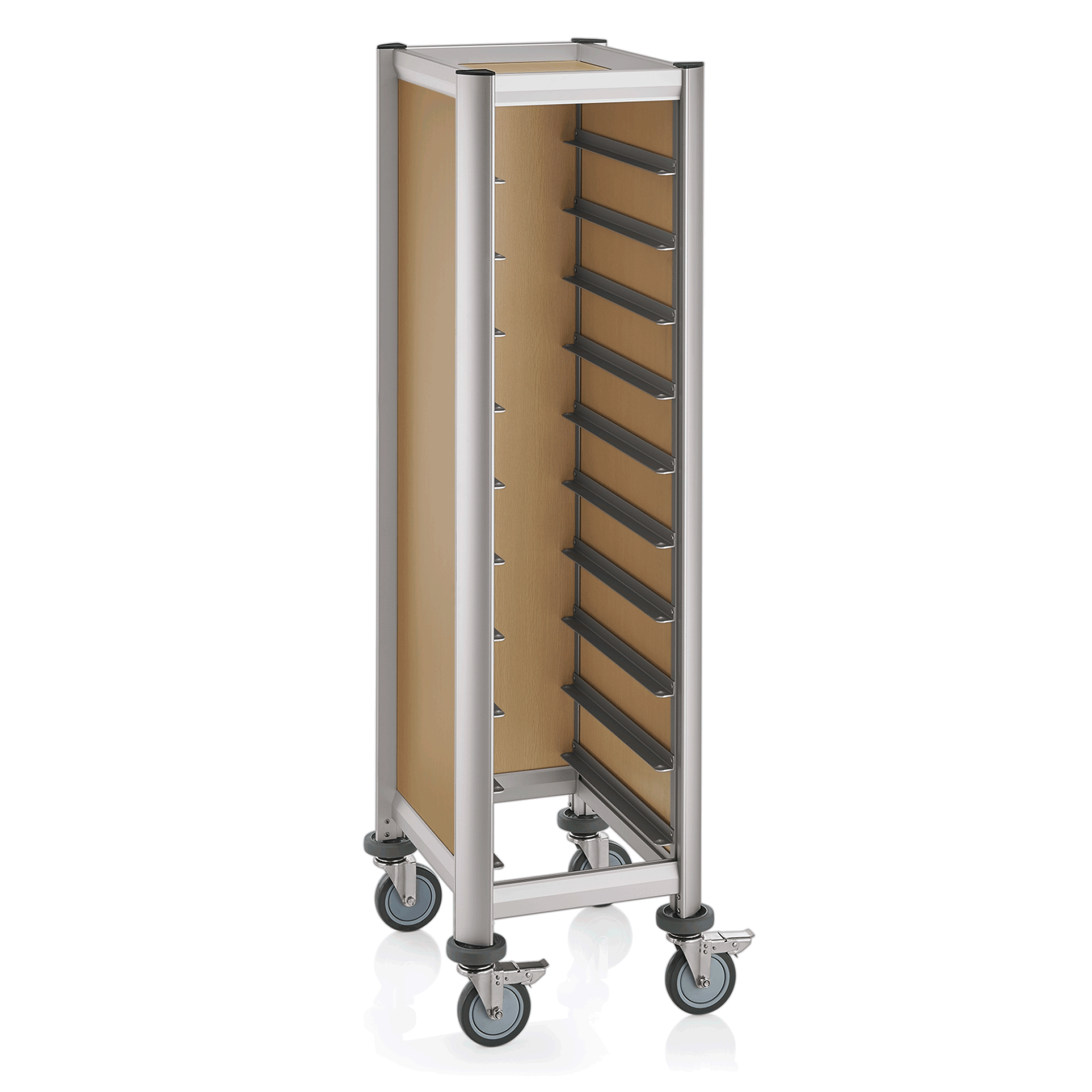 WAS Germany GN Tablettwagen (Für 10 GN1/1 Tabletts), Aluminium und MDF, Serie: MENSA, Nature, 60,5x44,5x165cm (1955531)