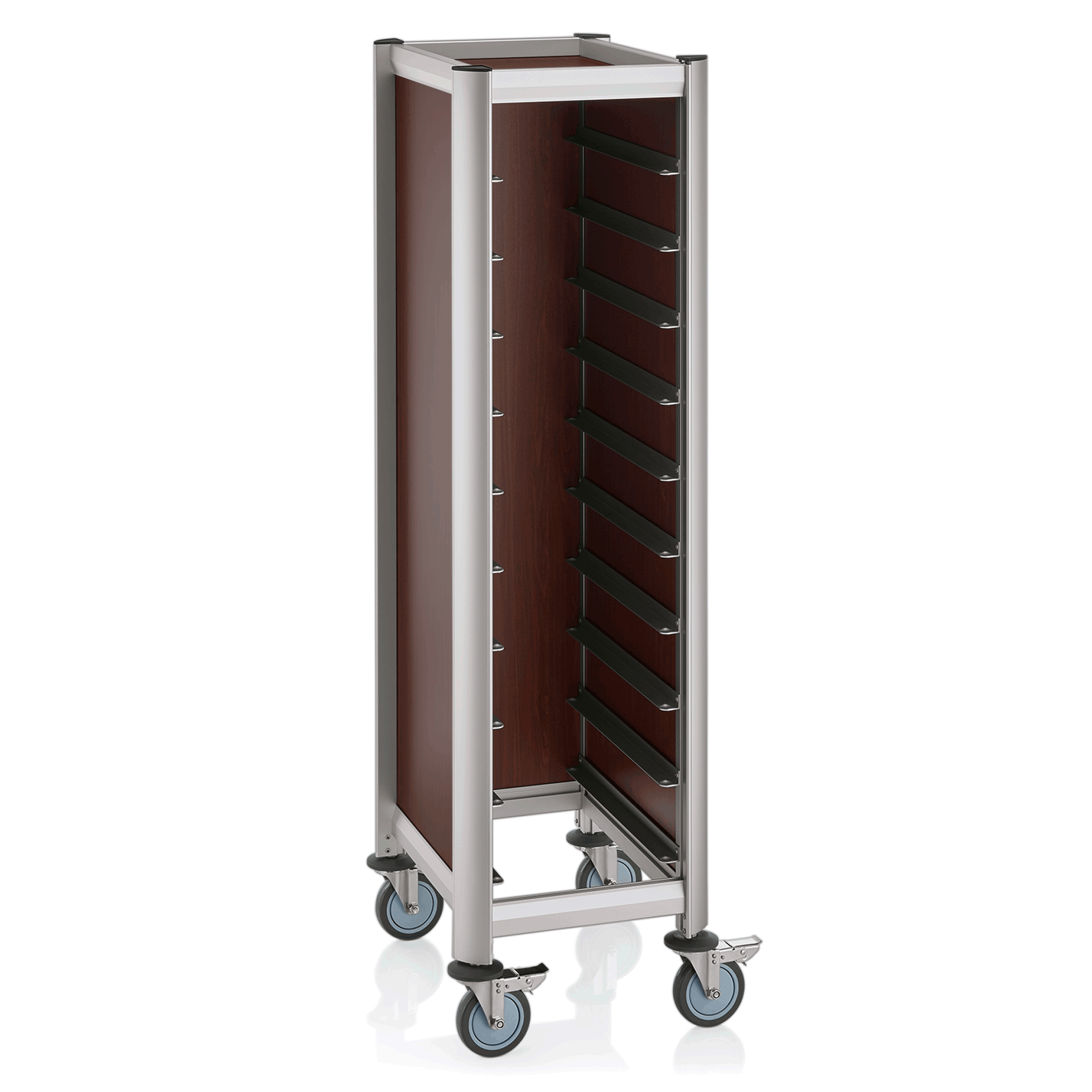 WAS Germany GN Tablettwagen (Für 10 GN1/1 Tabletts), Aluminium und MDF, Serie: MENSA, Holzoptik, 60,5x44,5x165cm (1955532)