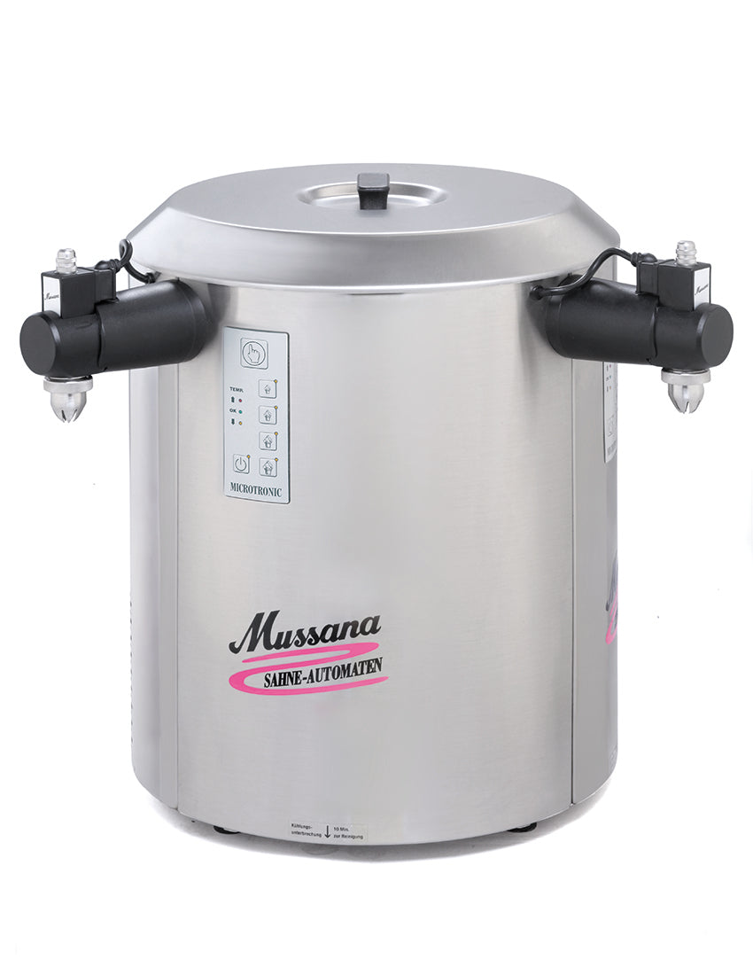 Mussana Sahnemaschine 2x6 Liter "DUO", Variante 1: Bedienfelder jeweils rechts neben, 230V/50Hz
den Zapfhähnen