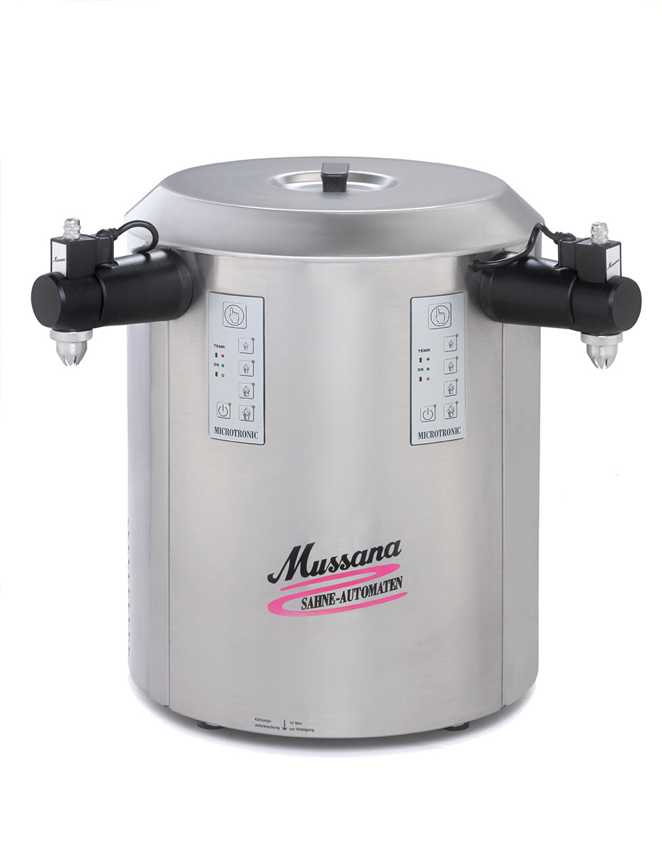 Mussana Sahnemaschine 2x6 Liter "DUO", Variante 2: Bedienfelder mittig zwischen den Zapfhähnen, 230V/50Hz