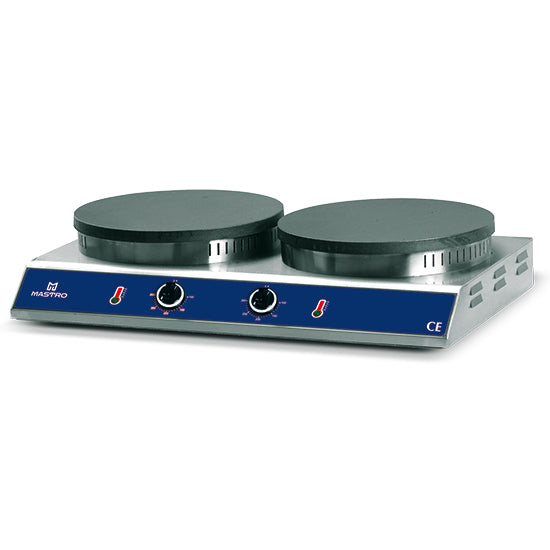 Mastro Elektro-Crêpegerät (2x Durchmesser: 350mm), Edelstahl und Gusseisen, 3,2kW, 220-240V, 750x450x190mm