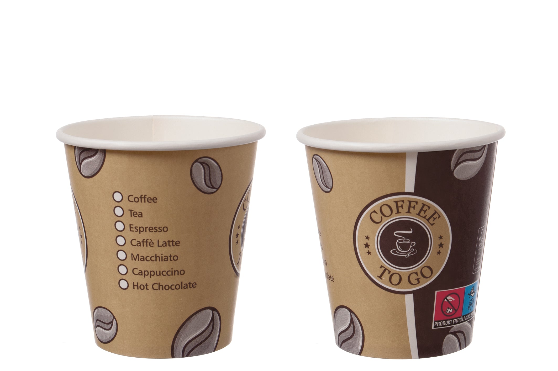1000x Kaffeebecher, Pappe mit PE-Beschichtung, Serie: TOPLINE, Braun, Inhalt: 250 oder 400ml