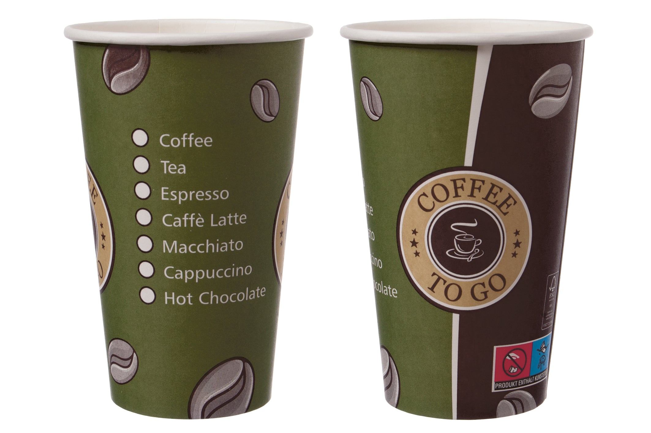 1000x Kaffeebecher, Pappe mit PE-Beschichtung, Serie: TOPLINE, Braun, Inhalt: 250 oder 400ml