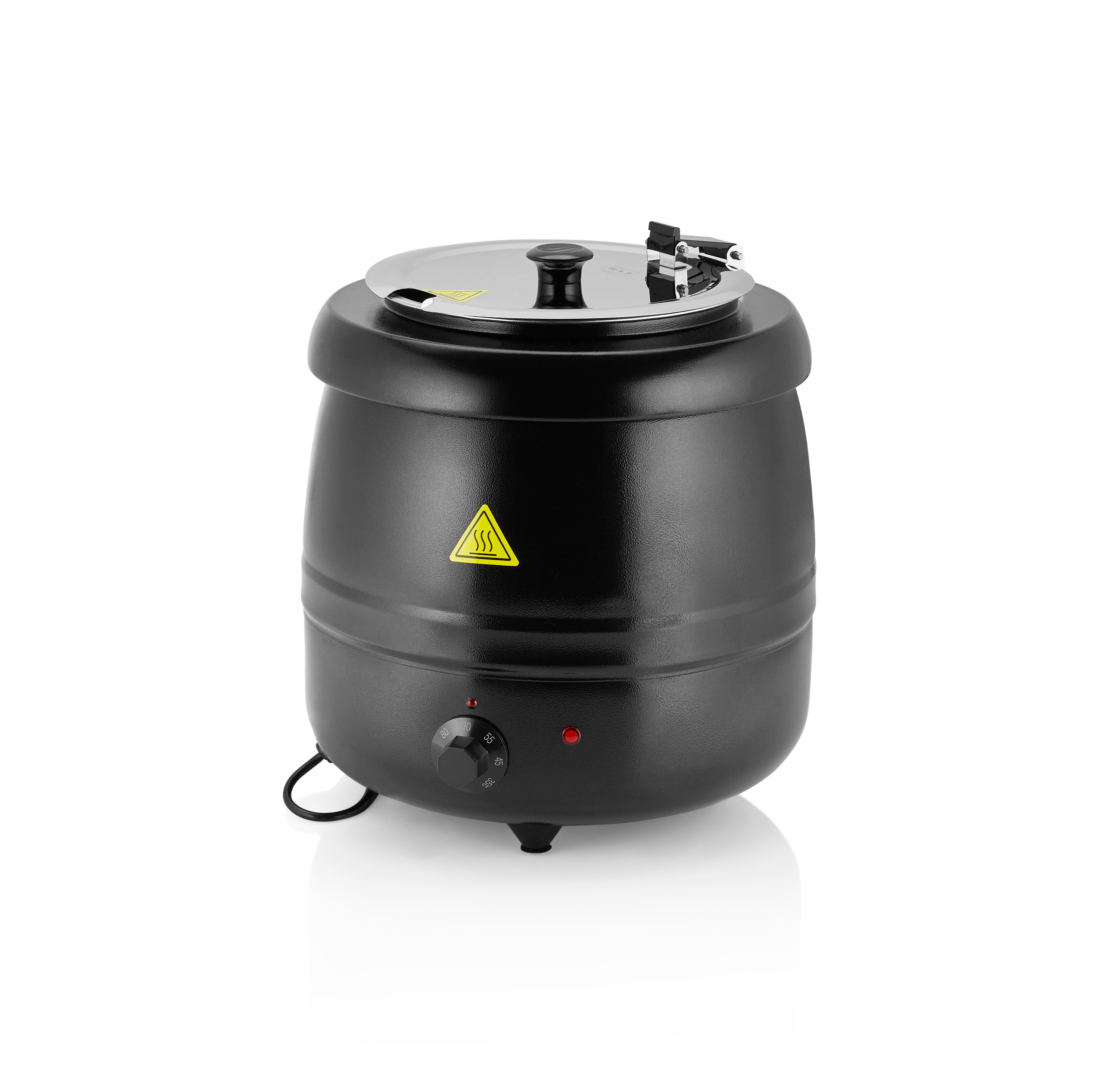 WAS Germany Elektro Suppentopf, Edelstahl, Schwarz und Silber, 400W, 220V, Inhalt: 8L, Durchmesser: 32cm, Höhe: 37,5cm (3410110)