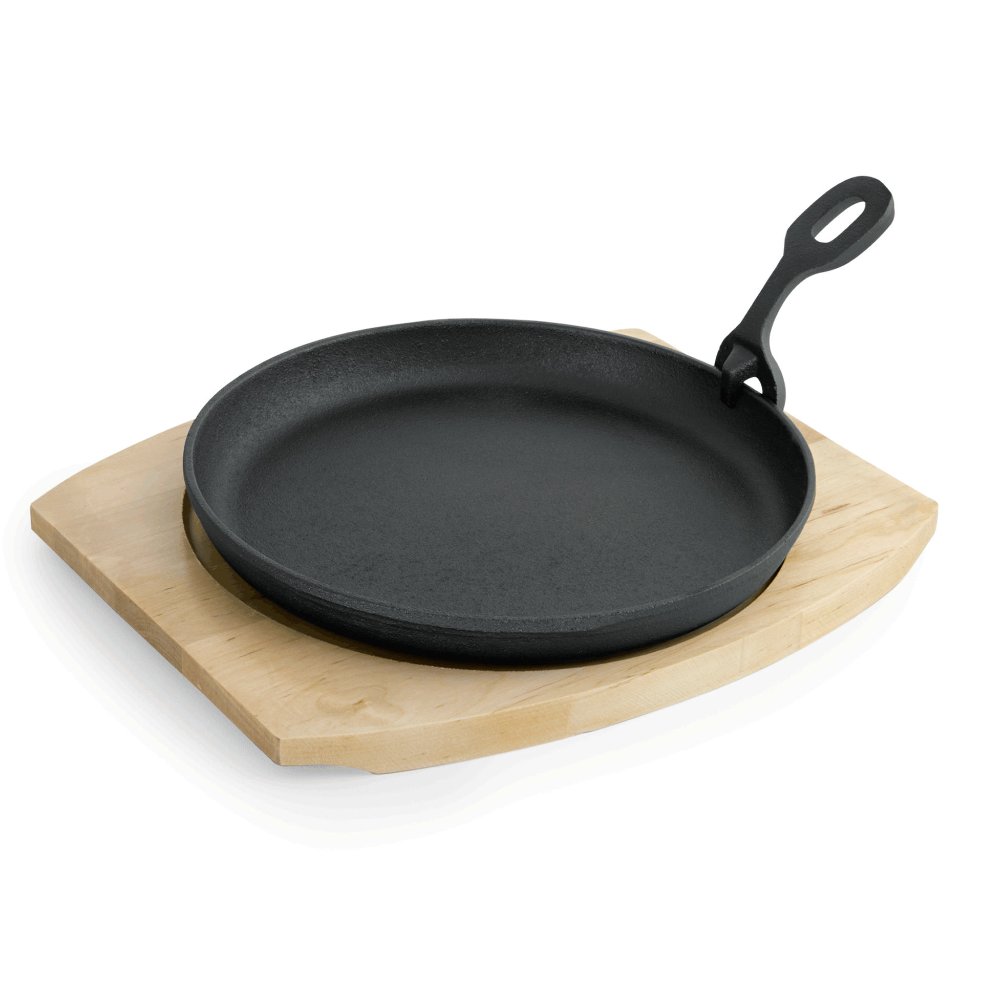 WAS Germany Servierpfanne (mit Serviergriff und Holzuntersetzer), Gusseisen und Holz, Serie: IRON DINING, Durchmesser 22cm, Höhe, 2,5cm (3520220)