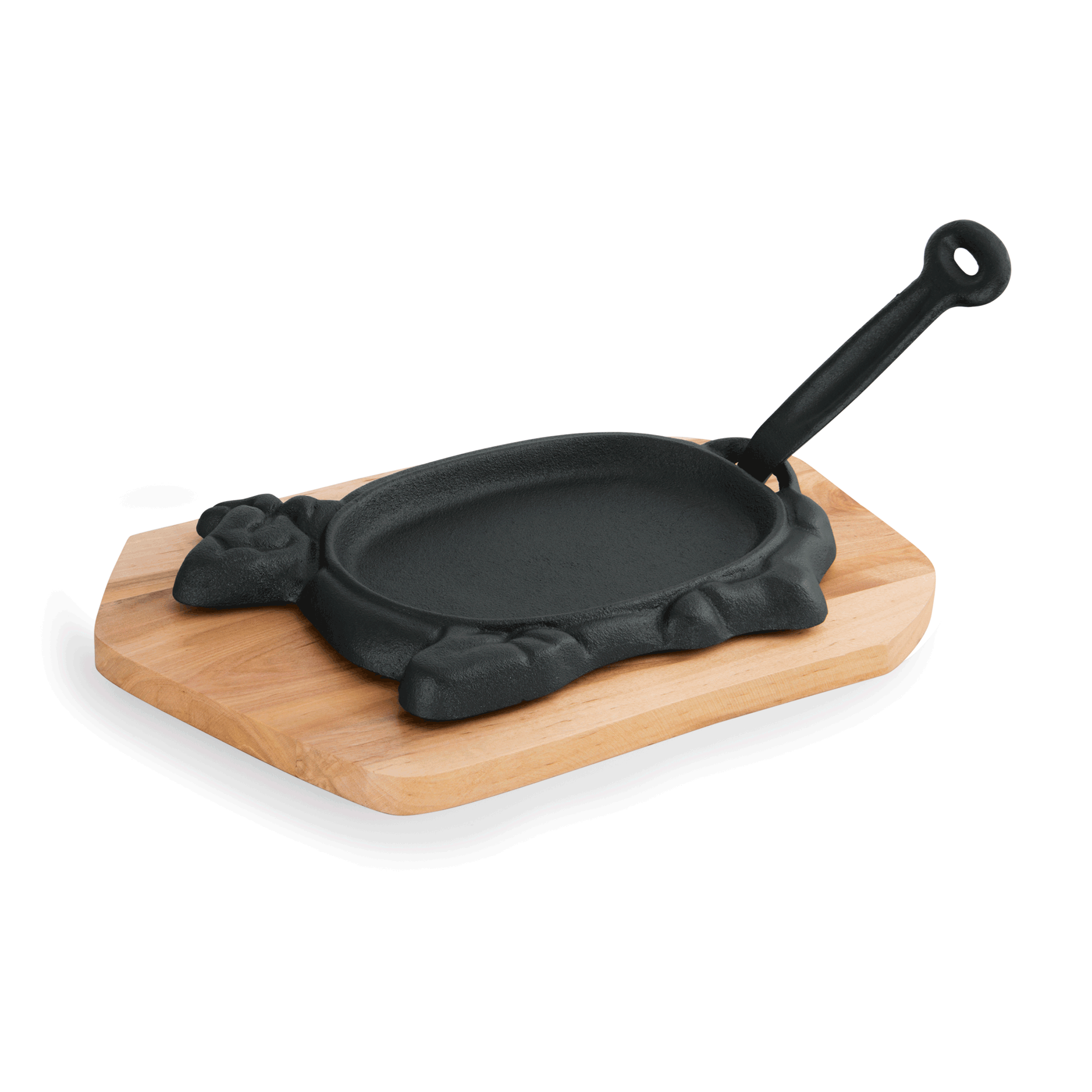 WAS Germany Servierpfanne (mit Serviergriff, Holzuntersetzer und Rindmotiv), Gusseisen und Holz, Serie: IRON DINING, 27x16x2cm (3523280)