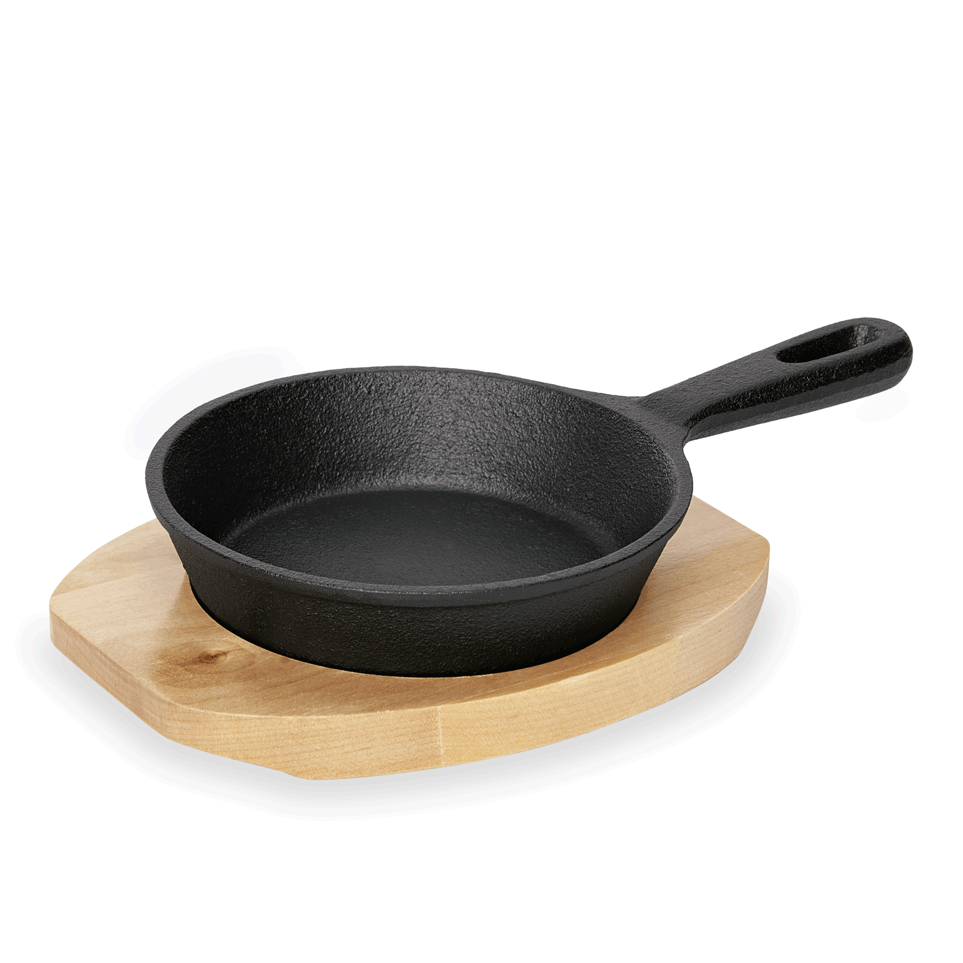 WAS Germany 1x Mini Servierpfanne IRON DINING, mit Holzuntersetzer, Ø 13 cm, Höhe 3,5 cm, Gusseisen, Holz (3537130)